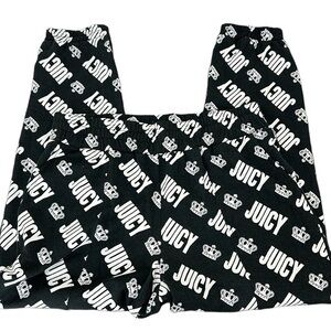 Juicy Couture Black and White All Over Logo Crown Lounge Joggers L Pockets